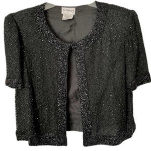 Vintage Stenay Short Sleeved Beaded Silk Jacket - Black - L